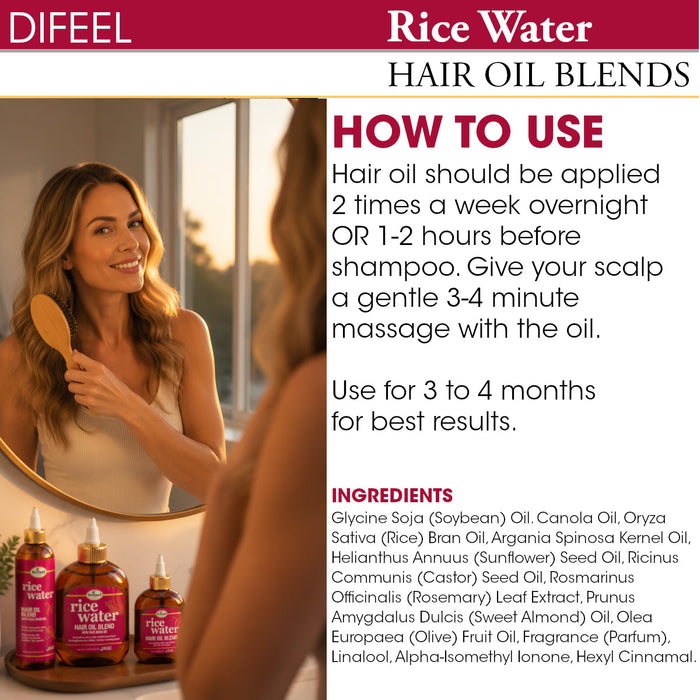 Difeel Rice Water Hair Oil Blend 7.1 oz.