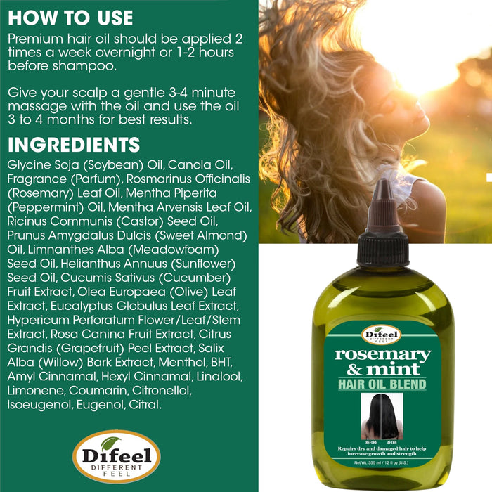 Difeel Rosemary and Mint Infused with Biotin Hair Oil Blend 7.1 oz.