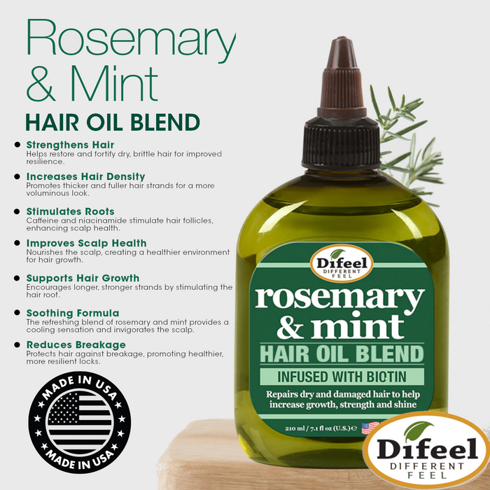 Difeel Rosemary and Mint Infused with Biotin Hair Oil Blend - Large 12 oz.