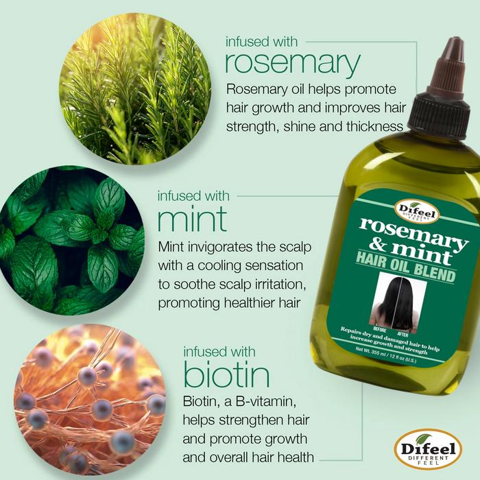 Difeel Rosemary and Mint Hair Oil Blend with Biotin - Travel Size 2.5 oz.