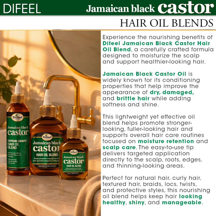 Difeel Superior Growth Jamaican Black Castor Hair Oil Blend 7.1 oz. - Deluxe 2-PC Gift Set