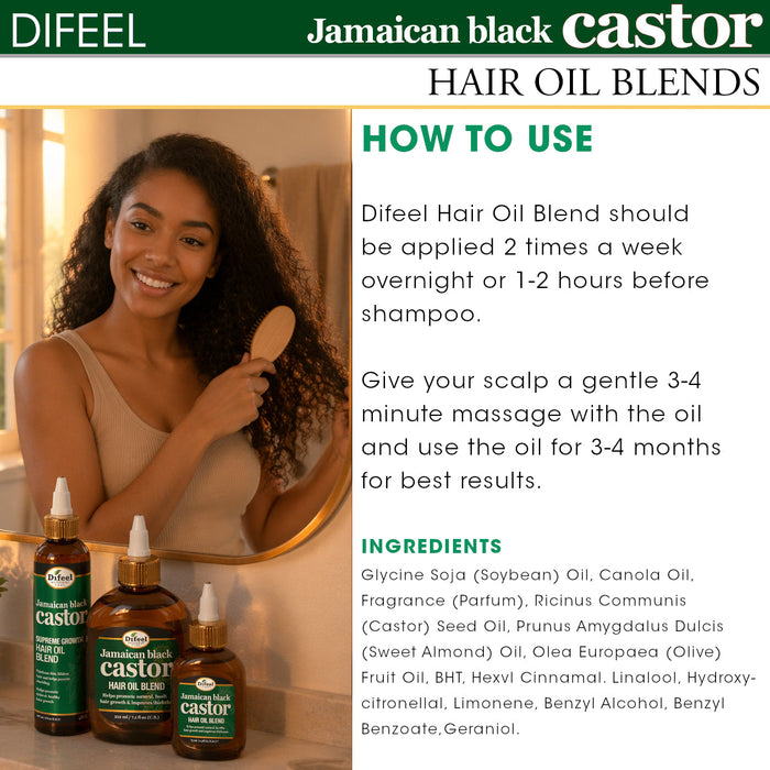 Difeel Superior Growth Jamaican Black Castor Hair Oil Blend 7.1 oz. - Deluxe 2-PC Gift Set