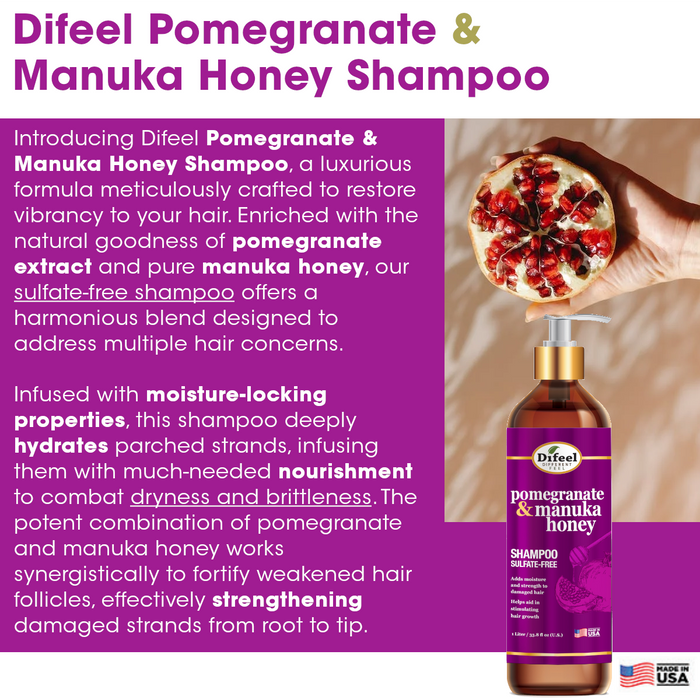 Difeel Pomegranate & Manuka Honey Sulfate-Free Shampoo 33.8 oz.