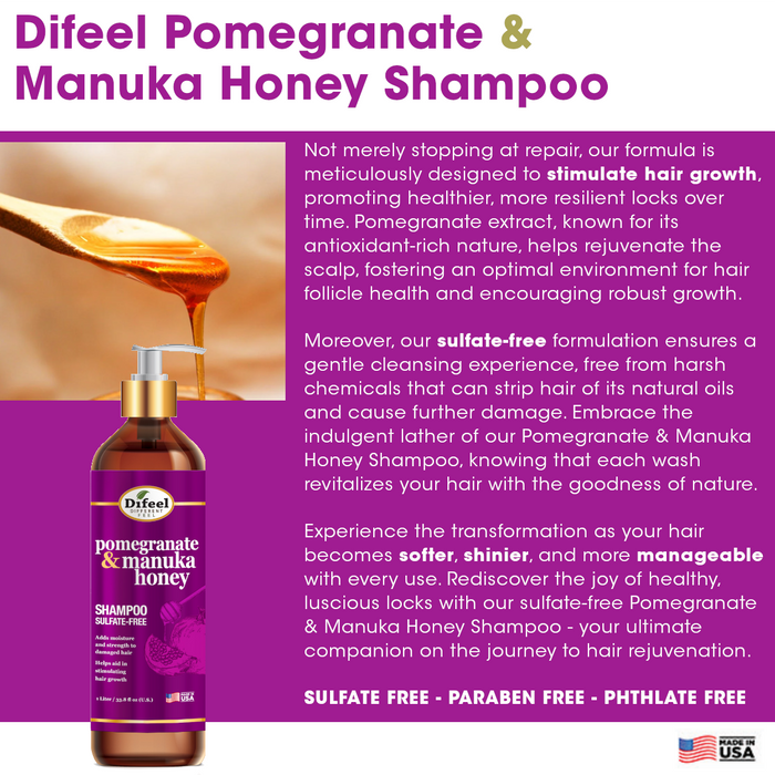 Difeel Pomegranate & Manuka Honey Sulfate-Free Shampoo 33.8 oz.