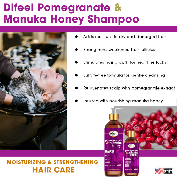 Difeel Pomegranate & Manuka Honey Sulfate-Free Shampoo 12 oz.