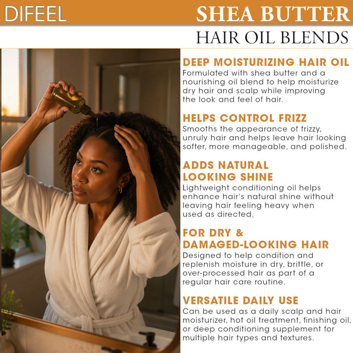 Difeel Shea Butter Hair Oil Blend - Travel Size 2.5 oz. (PACK OF 2)