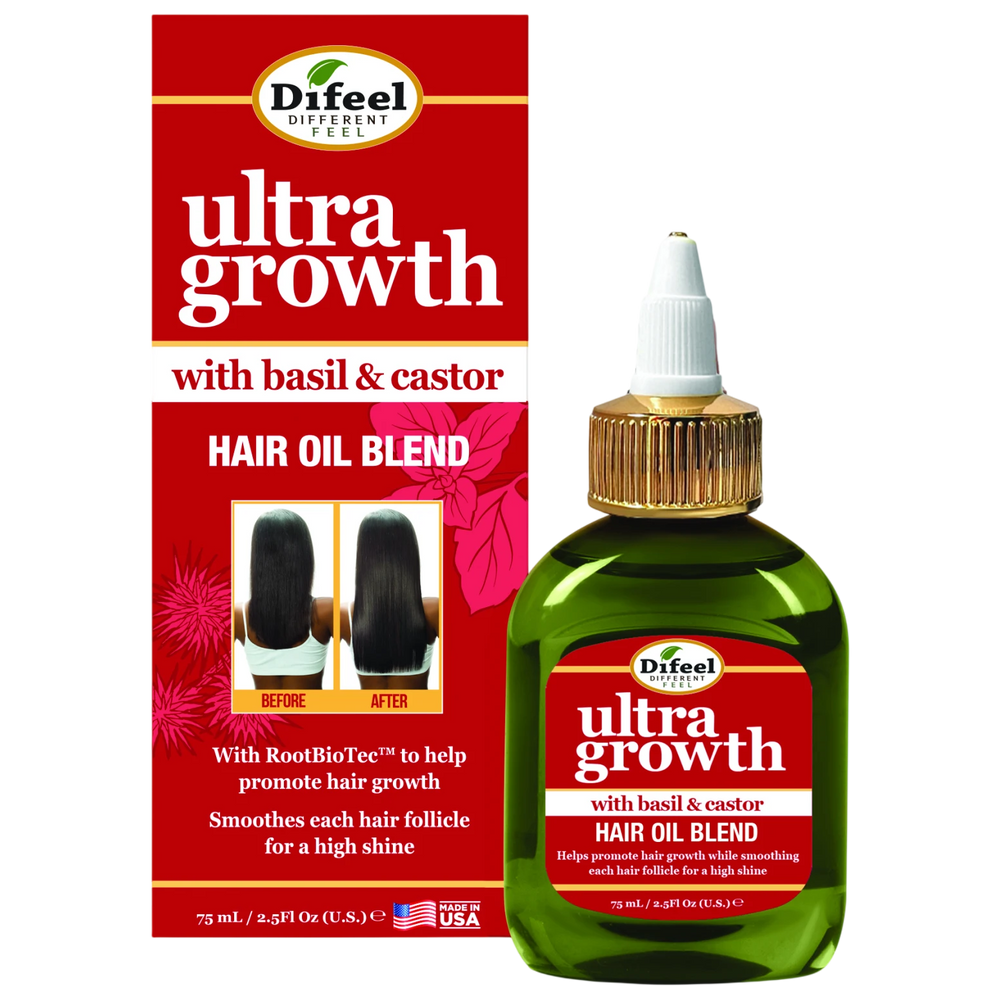 Difeel Ultra Growth Basil & Castor Hair Oil Blend for Growth - Travel Size 2.5 oz. (PACK OF 2)