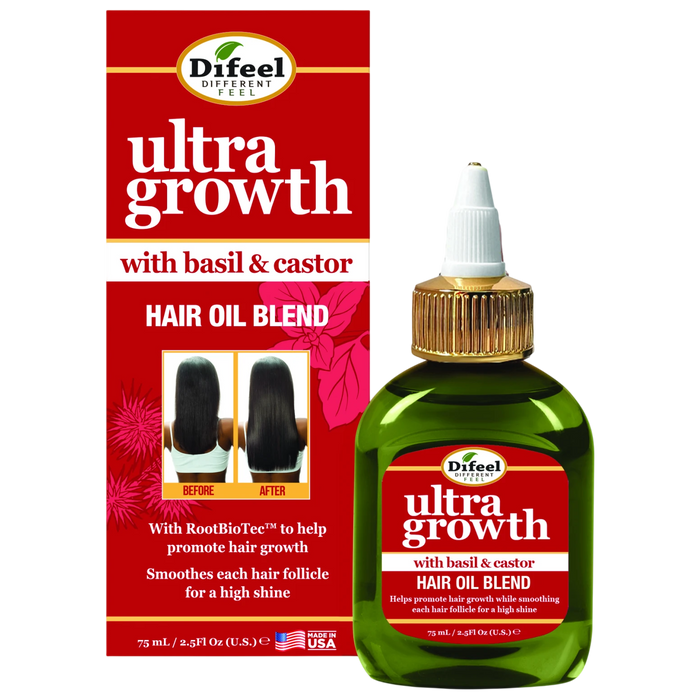 Difeel Ultra Growth Basil & Castor Hair Oil Blend for Growth - Travel Size 2.5 oz. (PACK OF 2)