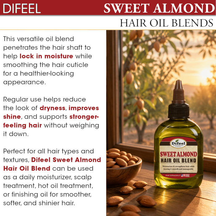 Difeel Sweet Almond Oil Hair Oil Blend - Travel Size 2.5 oz.