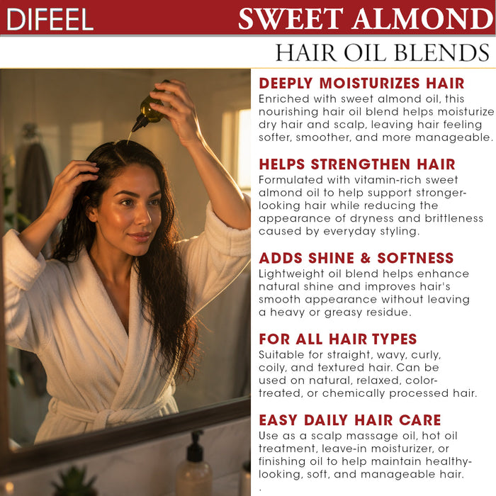 Difeel Sweet Almond Oil Hair Oil Blend  2.5 oz. (PACK OF 2)