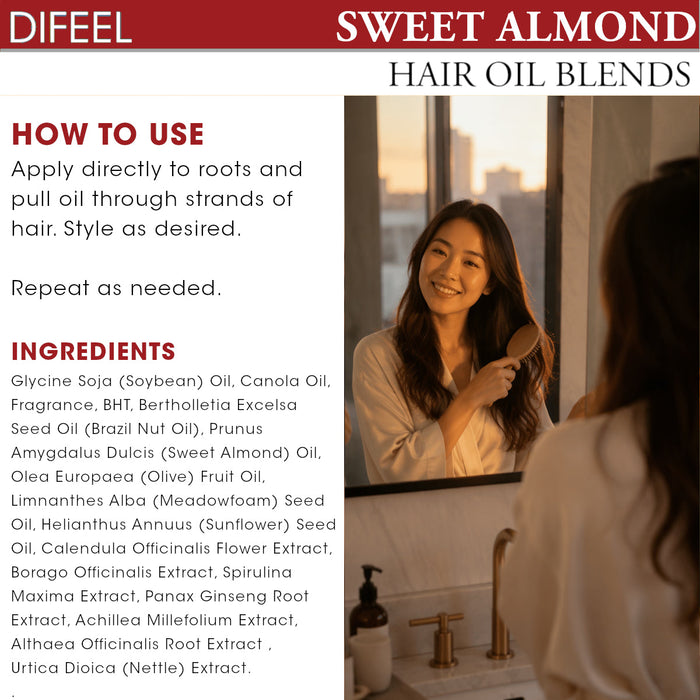 Difeel Sweet Almond Oil Hair Oil Blend - Travel Size 2.5 oz.