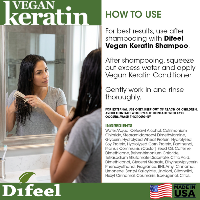 Difeel Vegan Keratin Anti Frizz Conditioner - Travel Size 2.5 oz.