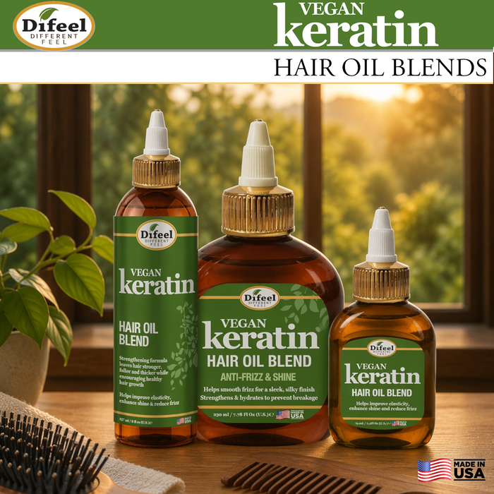 Difeel Vegan Keratin Hair Oil Blend - Anti Frizz & Shine 8 oz.