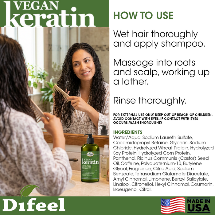 Difeel Vegan Keratin Anti Frizz Shampoo - Travel Size 2.5 oz.