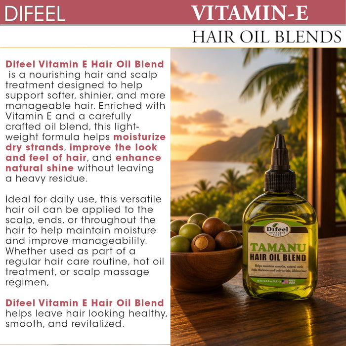 Difeel Vitamin E Hair Oil Blend - Travel Size 2.5 oz. (PACK OF 2)