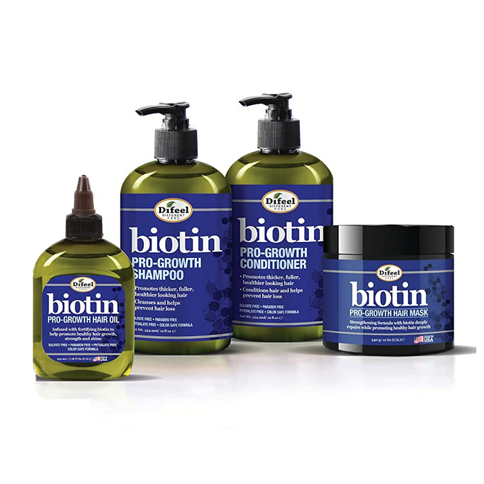 Difeel Biotin Pro-Growth 4-PC Hair Care Gift Set - Includes Shampoo 12 oz. , Conditioner 12 oz. , Hair Oil 7oz and Hair Mask 12 oz. .