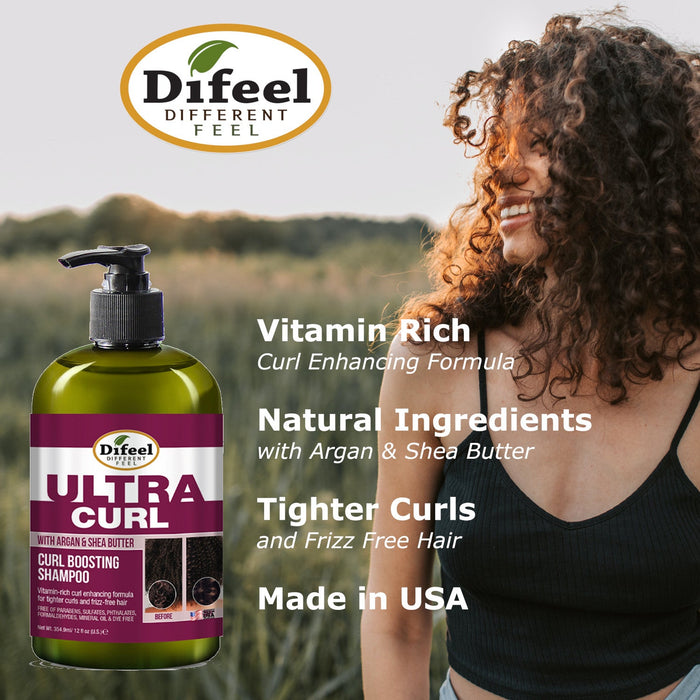 Difeel Ultra Curl 4-PC Curl Enhancing Hair Care Set : Ultra Curl Shampoo 12 oz, Conditioner 12 oz, Hair Mask 12 oz. & Hair Oil 8 oz