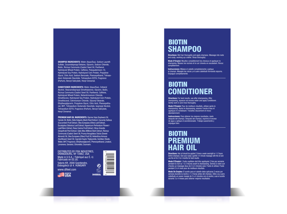 Difeel Elevated Biotin Shampoo 33.8oz, Conditioner 33.8oz & Oil 8oz 3-PC Boxed Gift Set