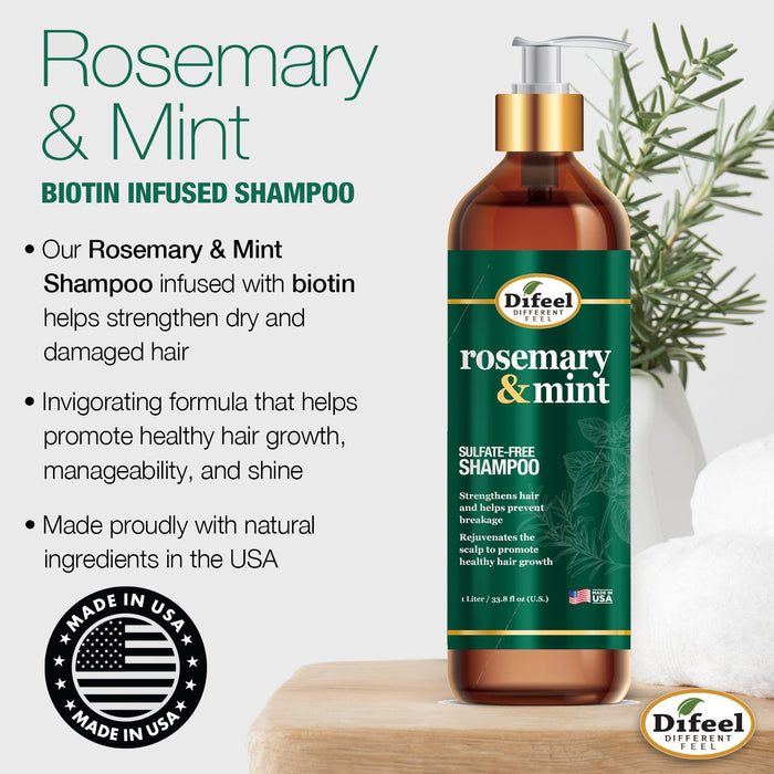 Difeel Rosemary and Mint Sulfate Free Shampoo 33.8 oz.