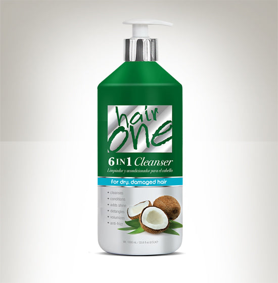 HAIR ONE 6 IN 1 CLEANSER – COCONUT OIL FOR DRY AND DAMAGED HAIR 33.8 OZ.