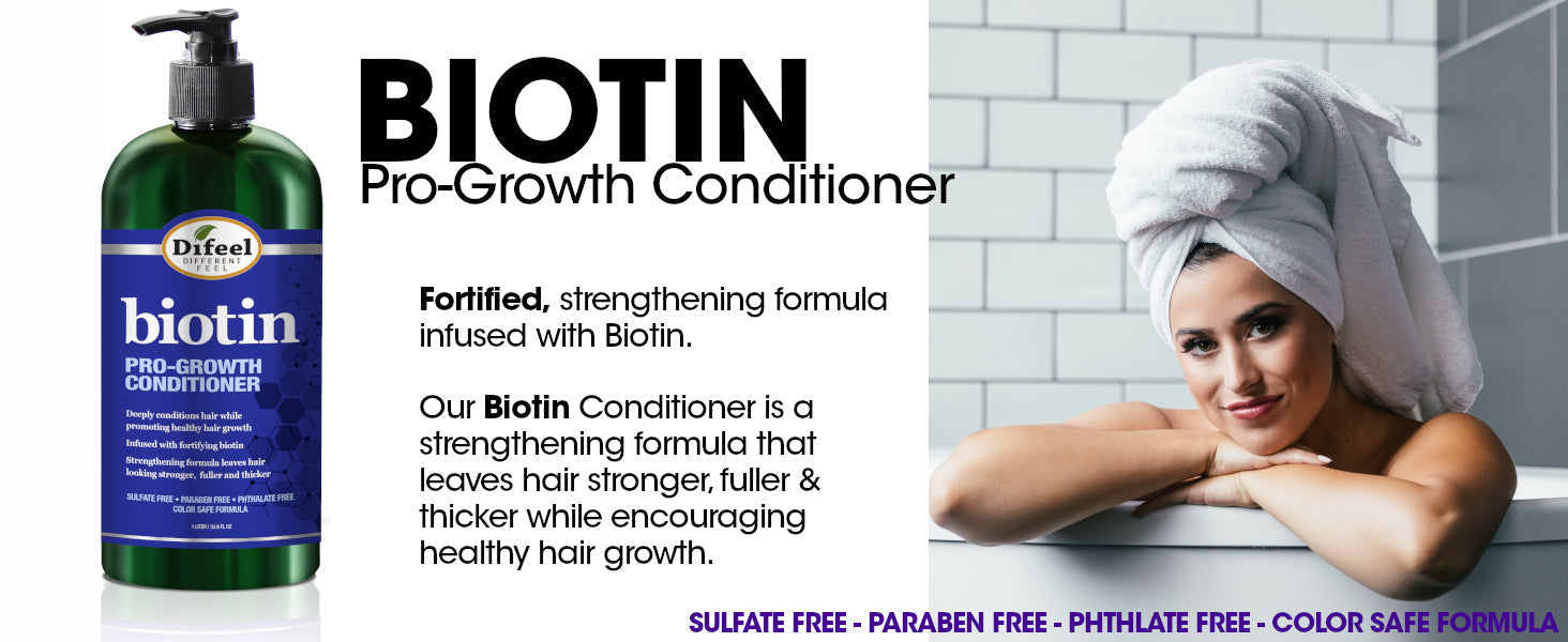 Difeel Biotin Pro-Growth Shampoo, Conditioner & Leave in Conditioning Spray 3-PC Gift Set - Shampoo 33.8 oz., Conditioner 33.8 oz. and Leave in Conditioning Spray 6 oz.