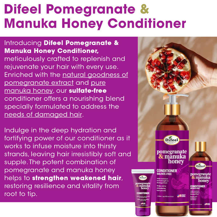 Difeel Pomegranate & Manuka Honey Sulfate-Free Conditioner - Travel Size 2.5 oz.