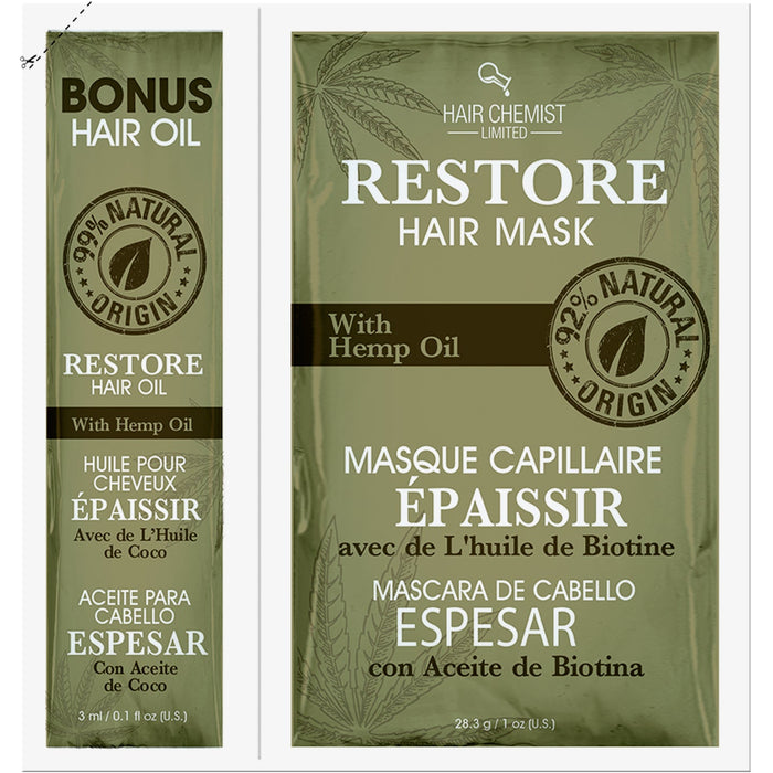 Hair Chemist Solutions Restore with Hemp Oil Hair Mask 1 oz. with Bonus Hair Oil Packet