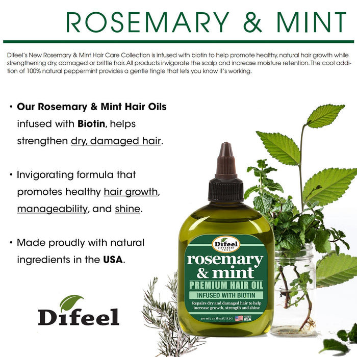Difeel Rosemary and Mint Premium Hair Oil with Biotin 7.1 Ounce. - Deluxe 2-PC Gift Set