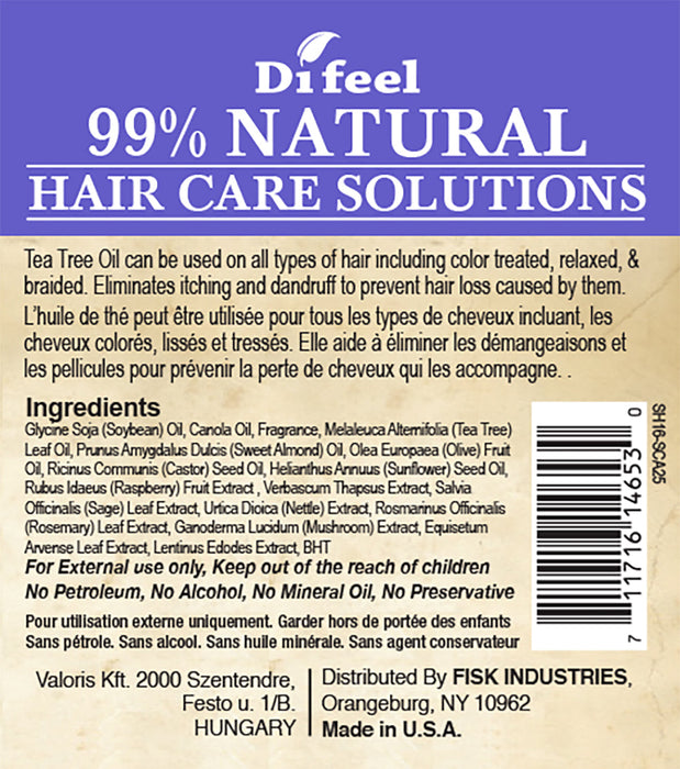 Difeel 99% Natural Hair Care Solutions - Scalp Care Hair Oil 2.5 oz.