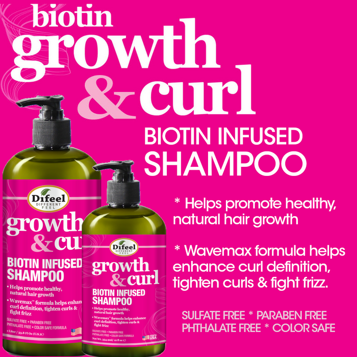 Difeel Growth and Curl Biotin Shampoo 12 oz.