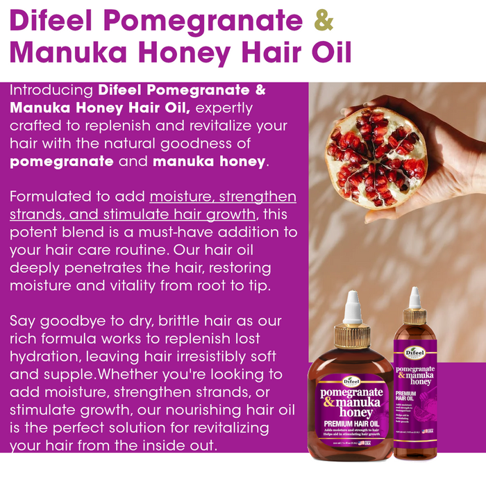 Difeel Pomegranate & Manuka Honey Premium Hair Oil 8 oz.