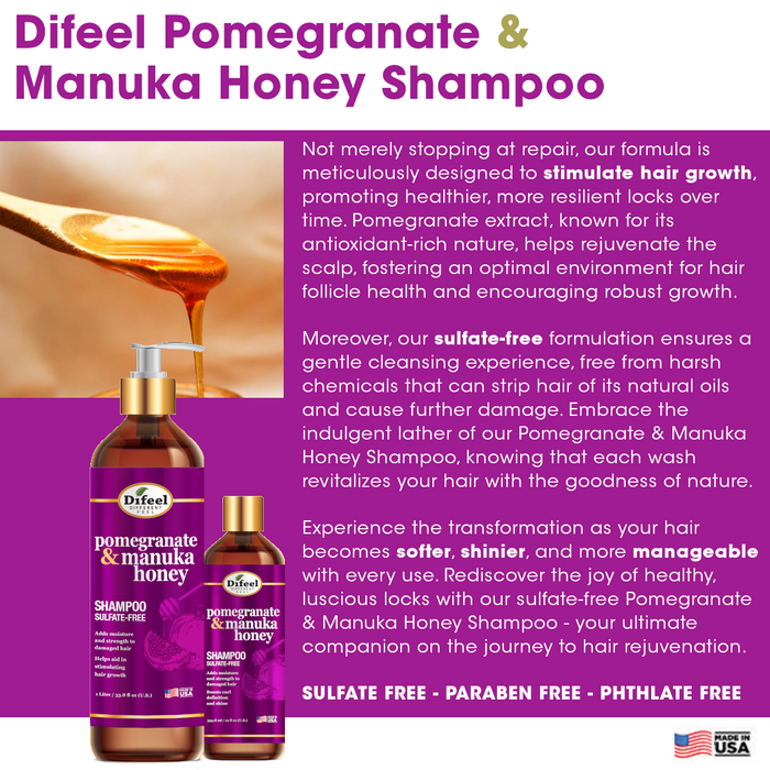 Difeel Pomegranate & Manuka Honey Sulfate-Free Shampoo 12 oz.